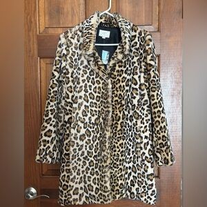 NWT Loft Outlet Leopard Print Faux Fur Coat